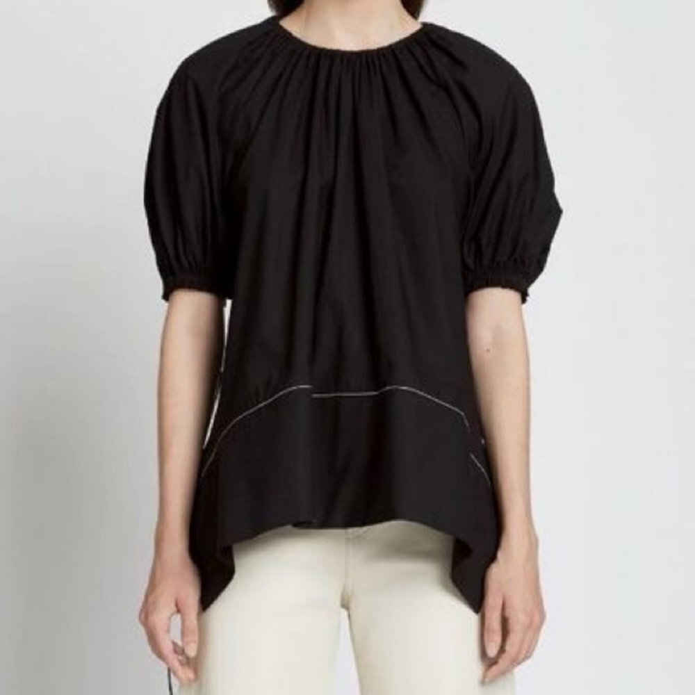 NEW Proenza Scouler Black Puff Sleeve Poplin Top Contrast Stitching Minimalist 4 - Picture 3 of 15